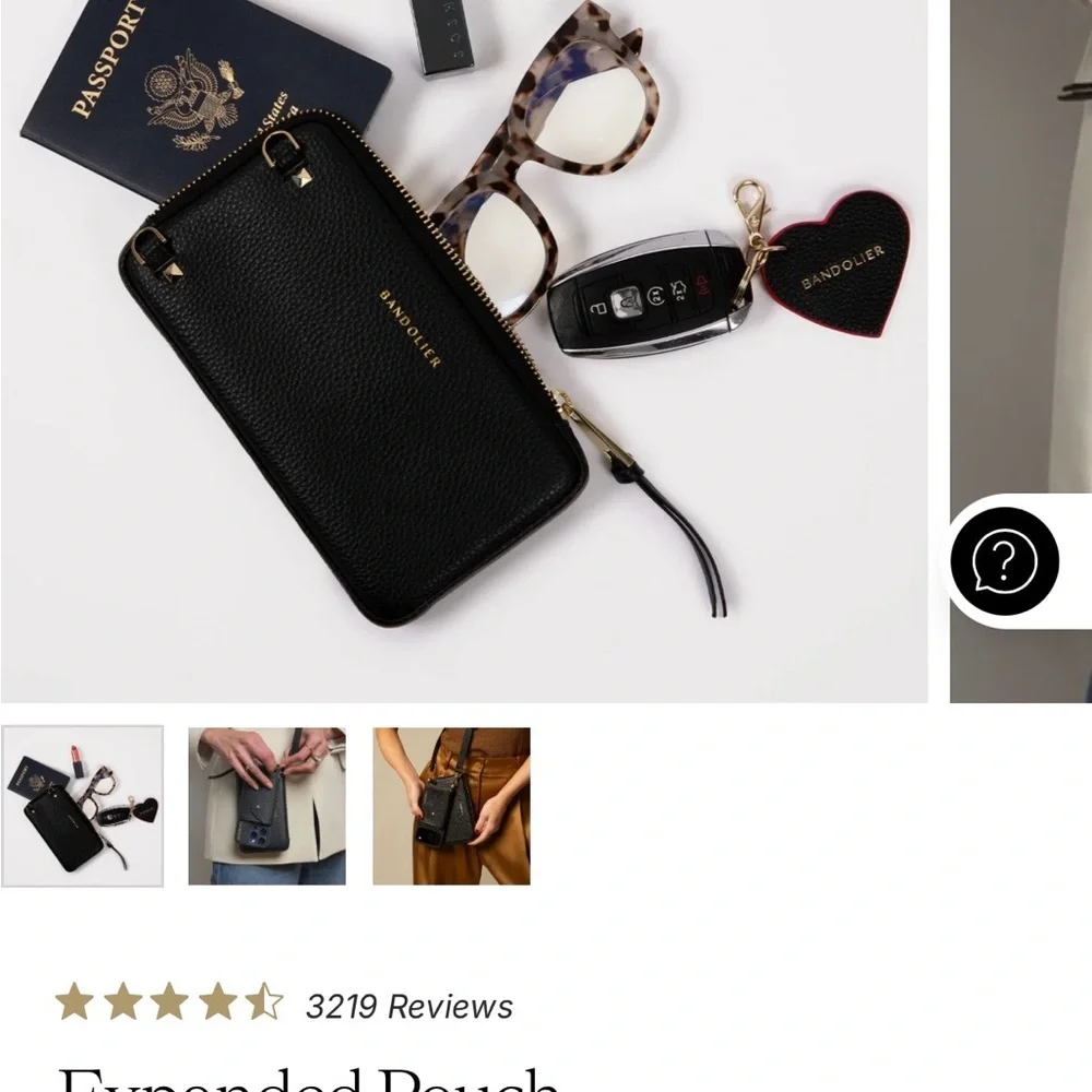 16 Pro Bandolier Black Leather Crossbody Phone Case with Gold Stud Strap